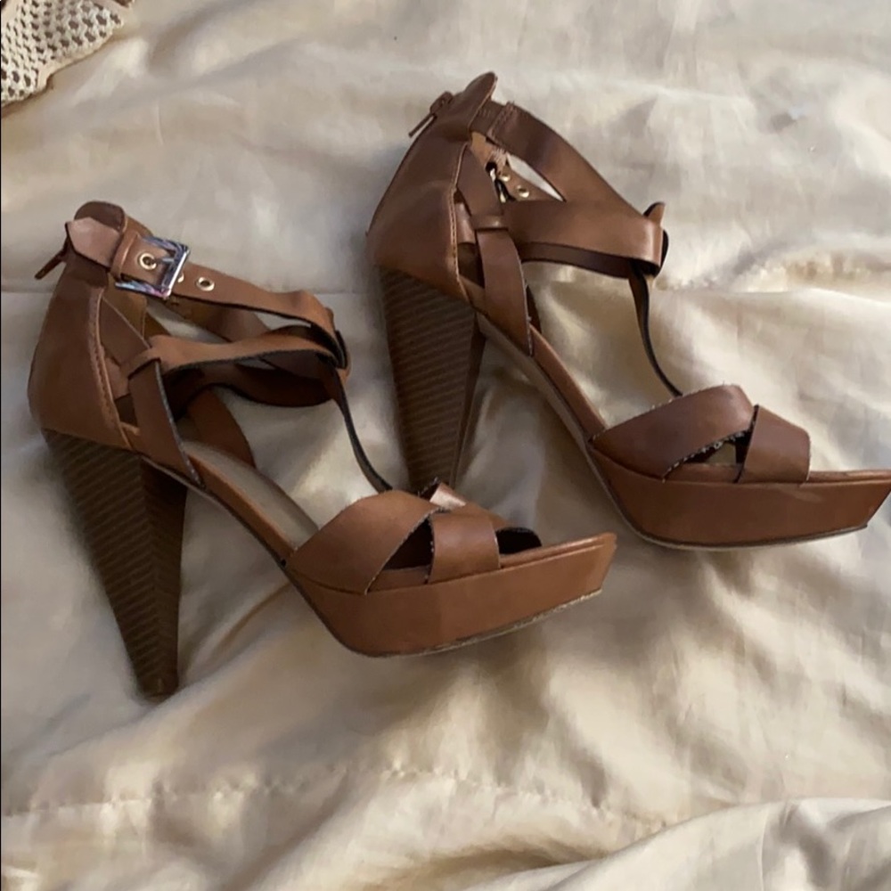 Guess Brown Leather Strappy Heels